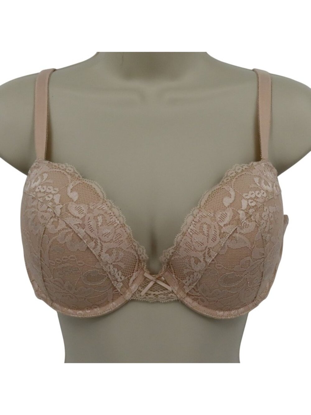 Willow Bay 38C Bra Beige Flower Floral Lace Overlay Bow Underwire Padded Scallop
